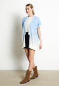 Gilet à manches courtes femme en cachemire déjaugé tye & dye blanc écru & bleu ciel - AVA 11A