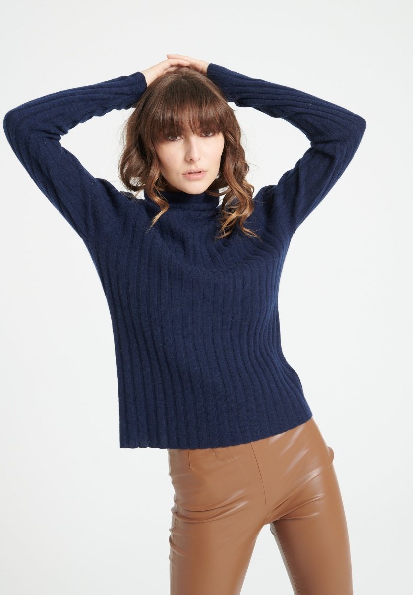 Pull col roulé femme en cachemire bleu marine - LILLY 15