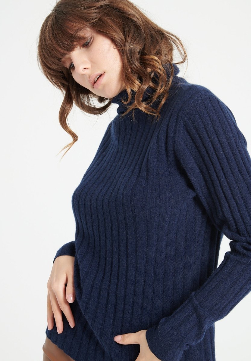 Pull col roulé femme en cachemire bleu marine - LILLY 15