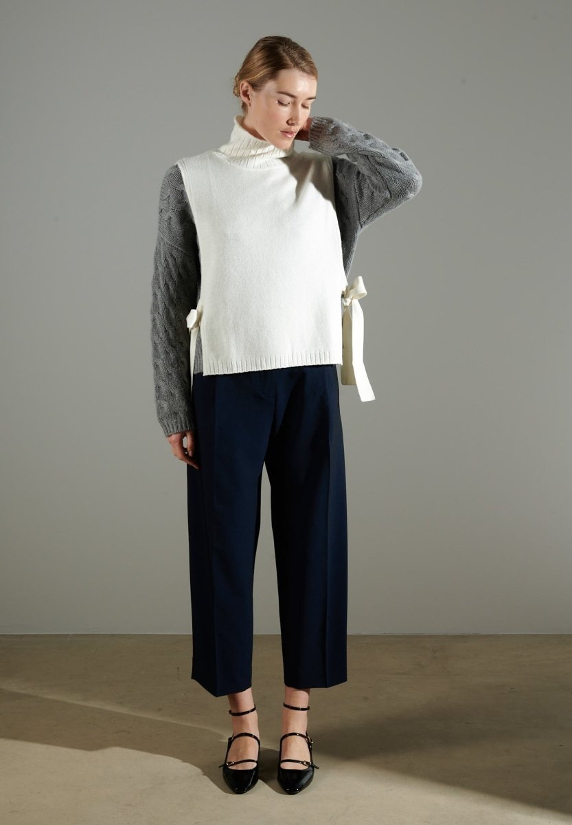 Gilet col montant sans manches femme en cachemire 4 fils blanc écru - NAMI 15