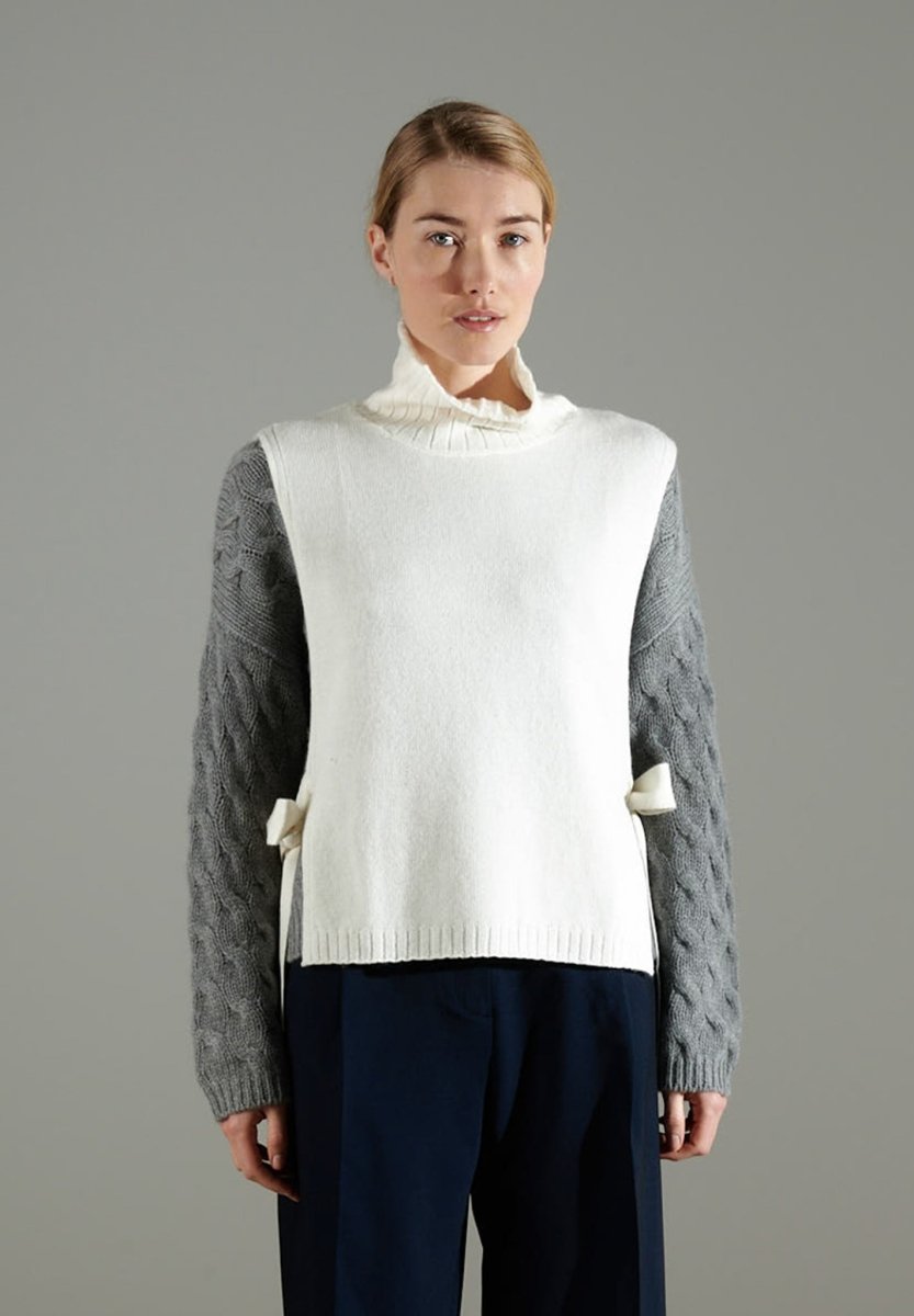 Gilet col montant sans manches femme en cachemire 4 fils blanc écru - NAMI 15