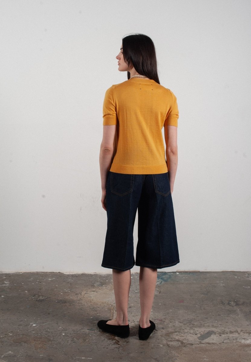 T-shirt col V manches courtes femme en cachemire et laine ultrafin jaune - FRIDA 10